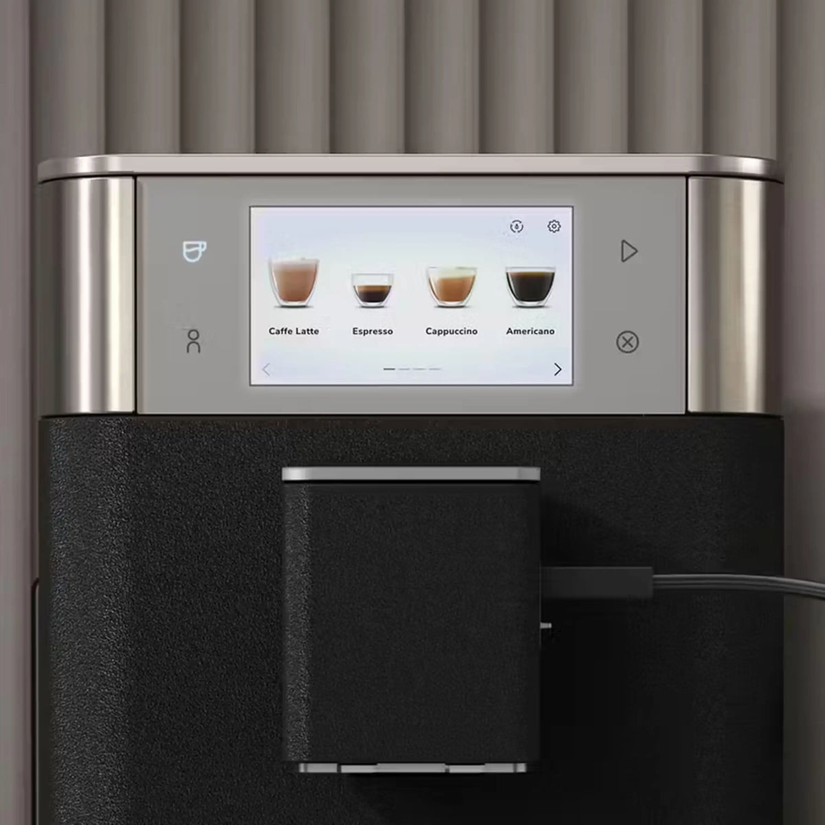 Black KitchenAid fully automatic espresso machine with touchscreen and front brew unit