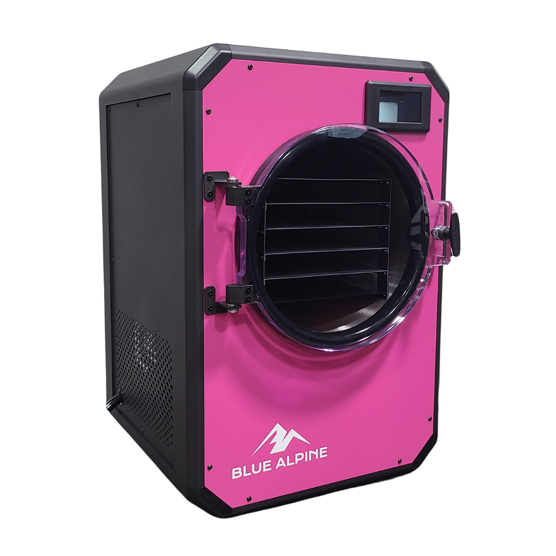 Blue Alpine freeze dryer door unit in pink with circular door and side air vents