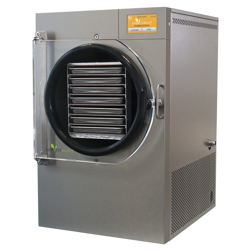 Stainless steel freeze dryer pump unit with round front intake vent and louvered filter