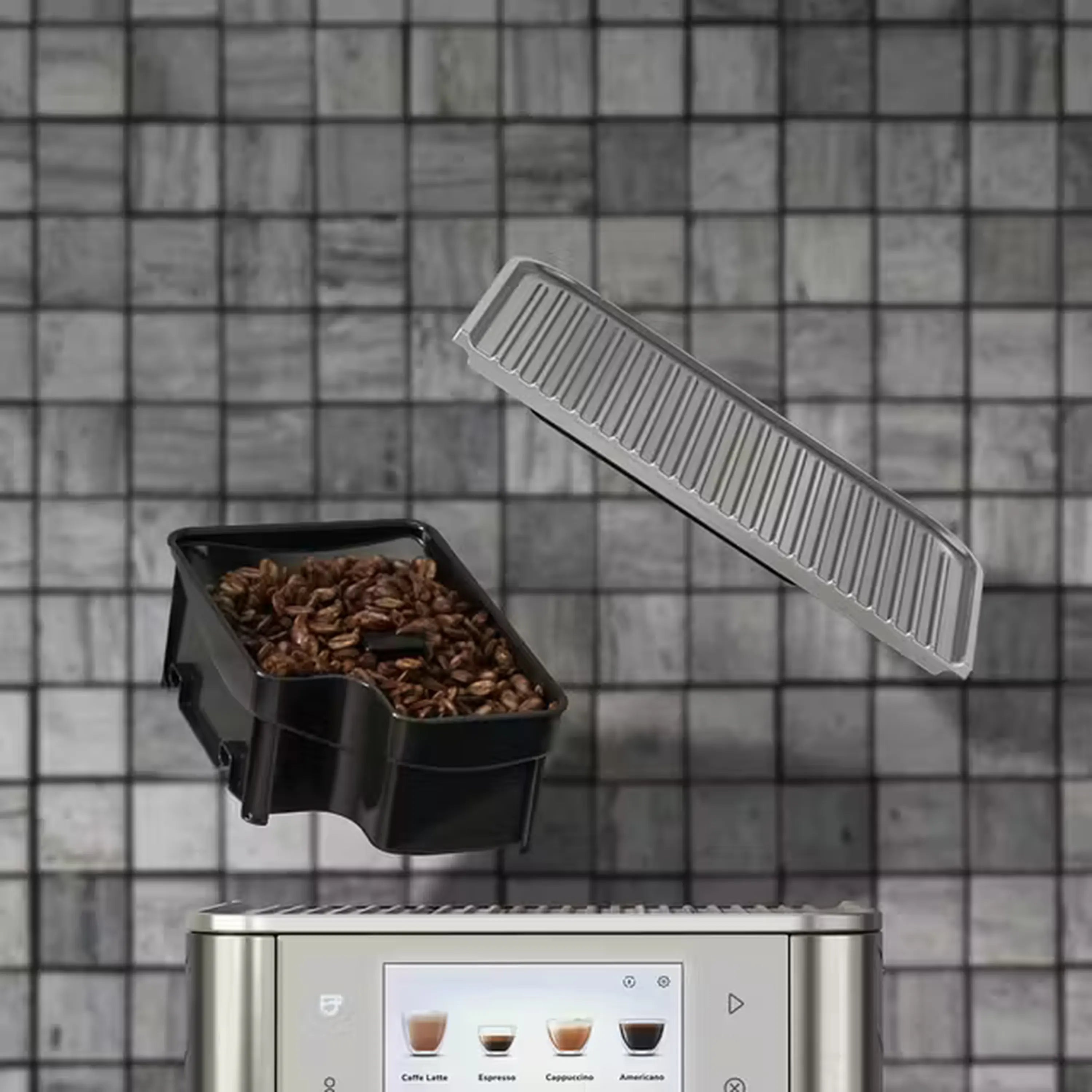Fully automatic espresso machine with bean hopper and brewing display panel