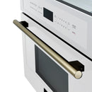 Forno Antico 5-Piece Appliance Package - 36-Inch Gas Range, 36-Inch Hood, 36-Inch Refrigerator, 24-Inch Dishwasher, & 30-Inch Microwave Oven in White with Antique Brass Trim