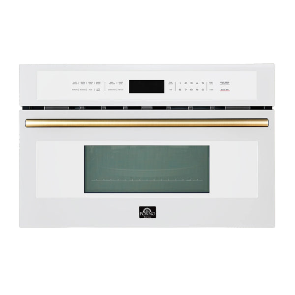 Forno Oliena Espresso 30-Inch 1.6 Cu.ft Microwave Oven in White with Antique Brass Trim (FMWDR3093-30WHT)