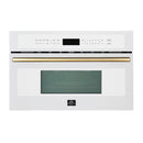 Forno Antico 5-Piece Appliance Package - 36-Inch Gas Range, 36-Inch Hood, 36-Inch Refrigerator, 24-Inch Dishwasher, & 30-Inch Microwave Oven in White with Antique Brass Trim