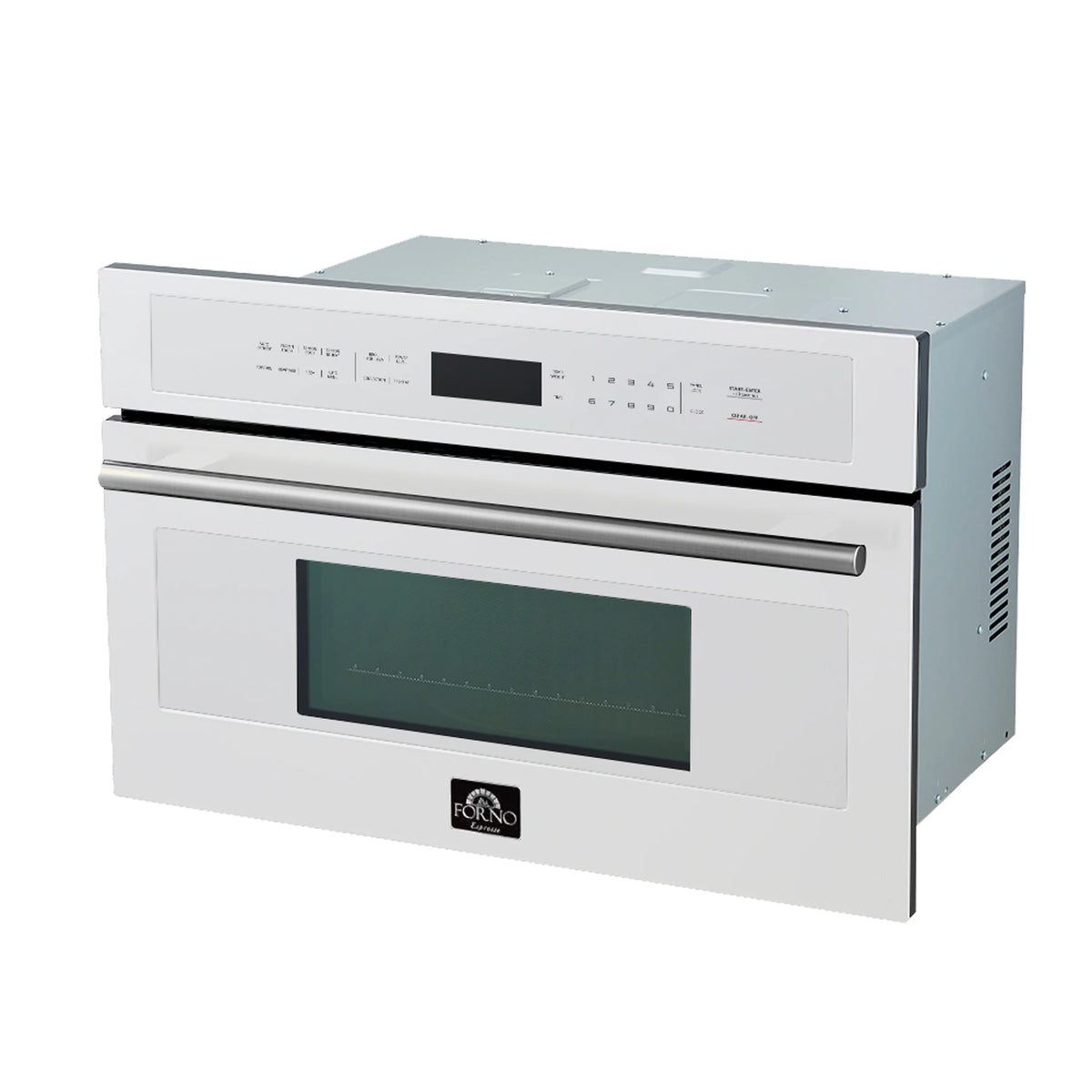 Forno 5-Piece Appliance Package - 30-Inch Induction Range, Under Cabinet Range Hood, Refrigerator with Water Dispenser, Dishwasher, and 30-Inch Microwave Oven in White with Stainless Steel Trim