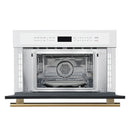 Forno 5-Piece Appliance Package - 48-Inch Antico Gas Range, Wall Mount Range Hood, 60-Inch Refrigerator, Dishwasher, & 30-Inch Microwave Oven in White with Antique Brass Handle