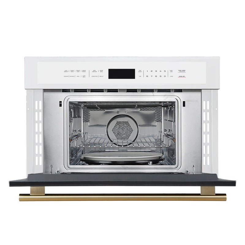 Forno 4-Piece Appliance Package - 36-Inch Antico Dual Fuel Range, 60-Inch Refrigerator, Dishwasher, & 30-Inch Microwave Oven in White with Antique Brass Handle