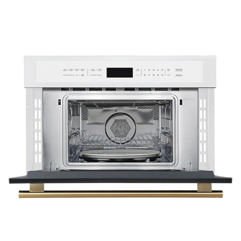 Forno Oliena Espresso 30-Inch 1.6 Cu.ft Microwave Oven in White with Antique Brass Trim (FMWDR3093-30WHT)