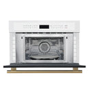 Forno Galiano 5-Piece Appliance Package - 36-Inch Dual Fuel Range, 36-Inch Hood, 36-Inch Refrigerator, 24-Inch Dishwasher, & 30-Inch Microwave Oven in White with Antique Brass Trim