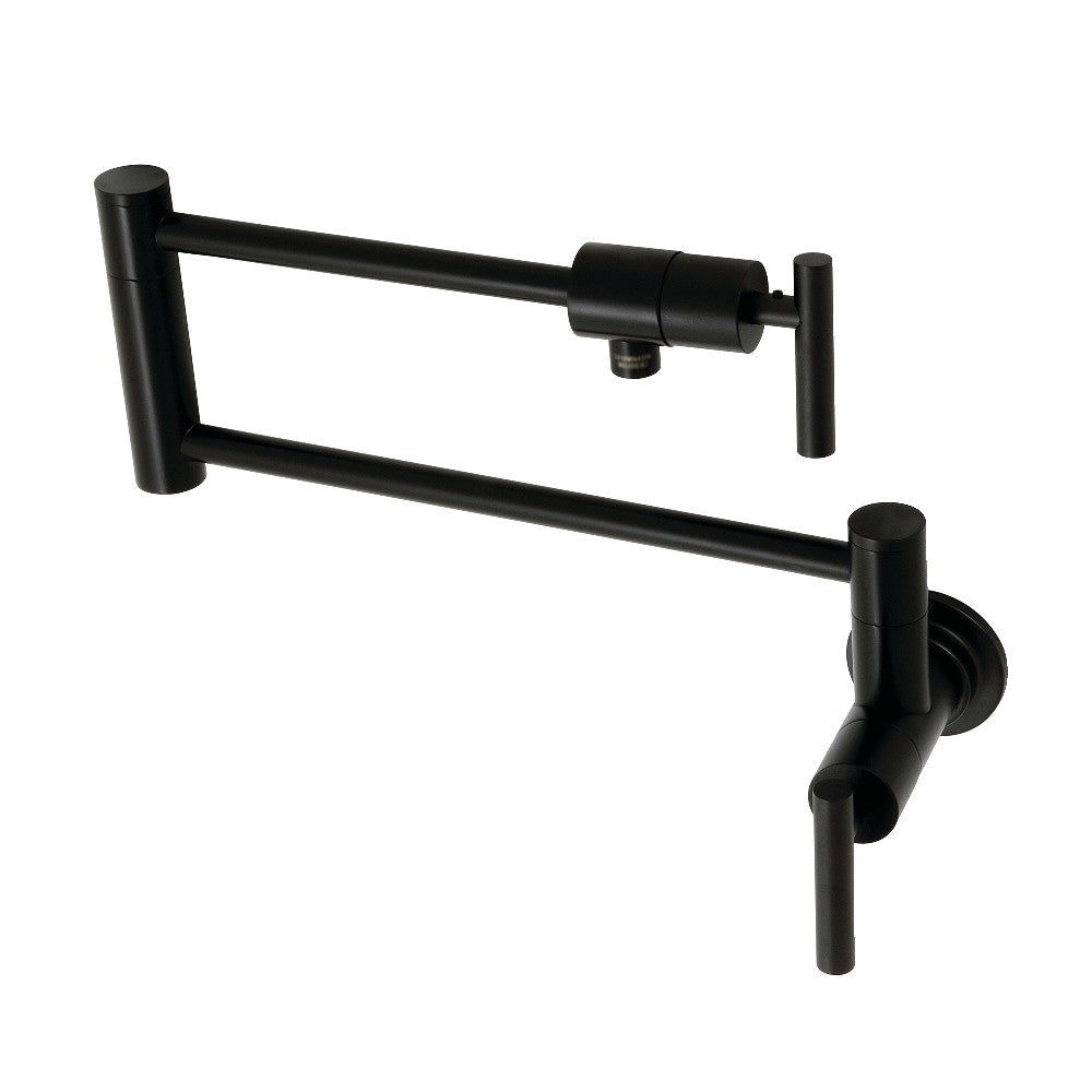 Wall-mount pot filler faucet, matte black, long spout with wall control valve