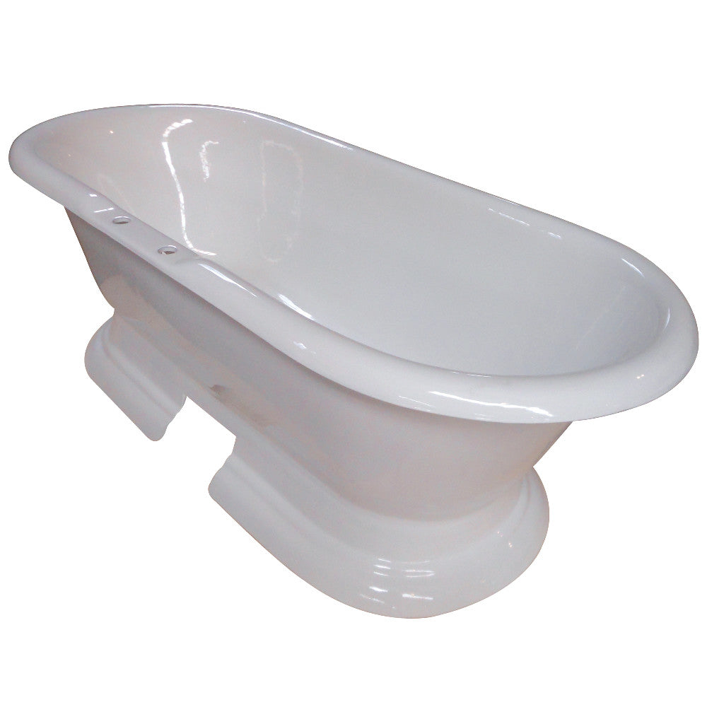 White oval double-ended cast iron pedestal bathtub with smooth glossy finish