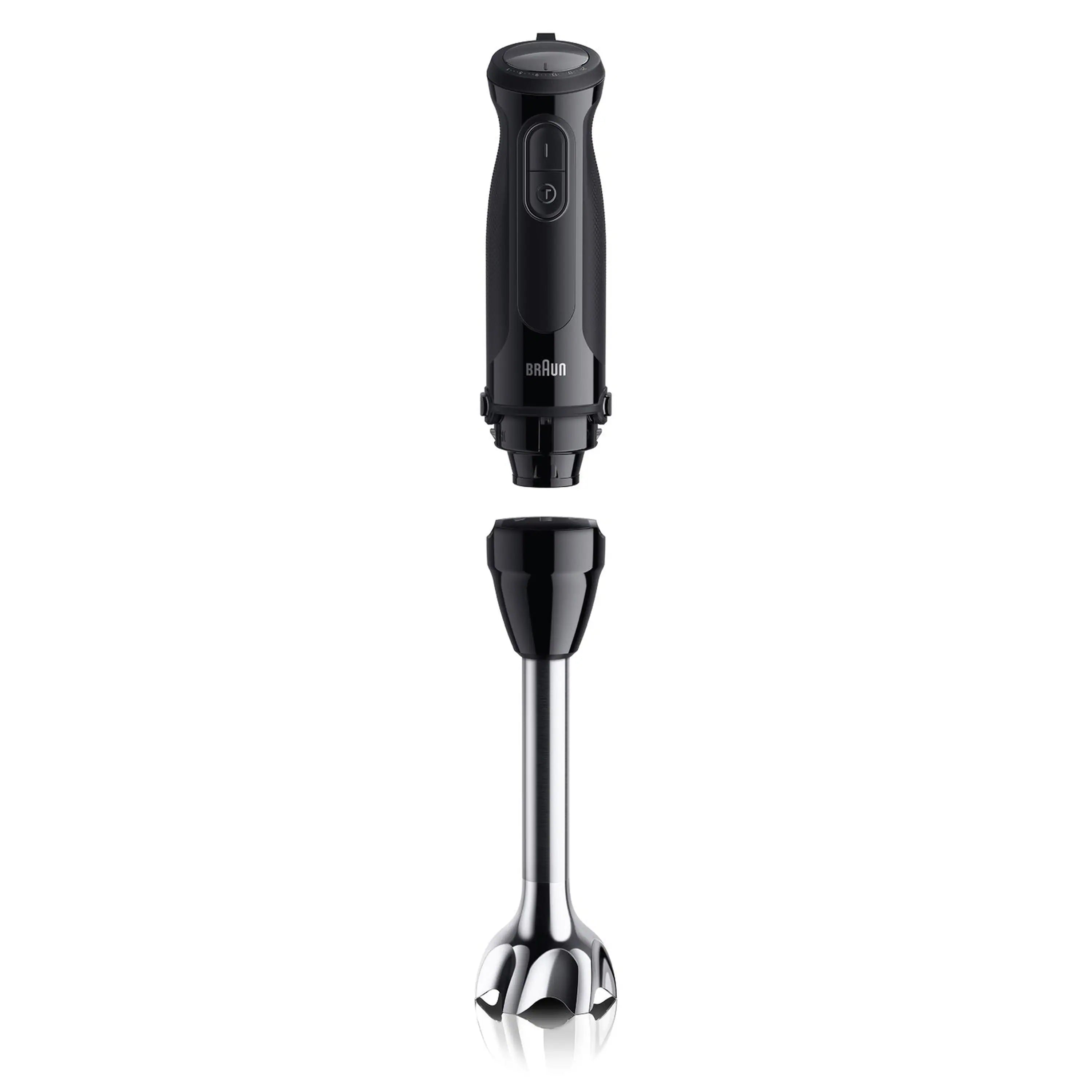 Braun black hand blender with stainless steel blending base
