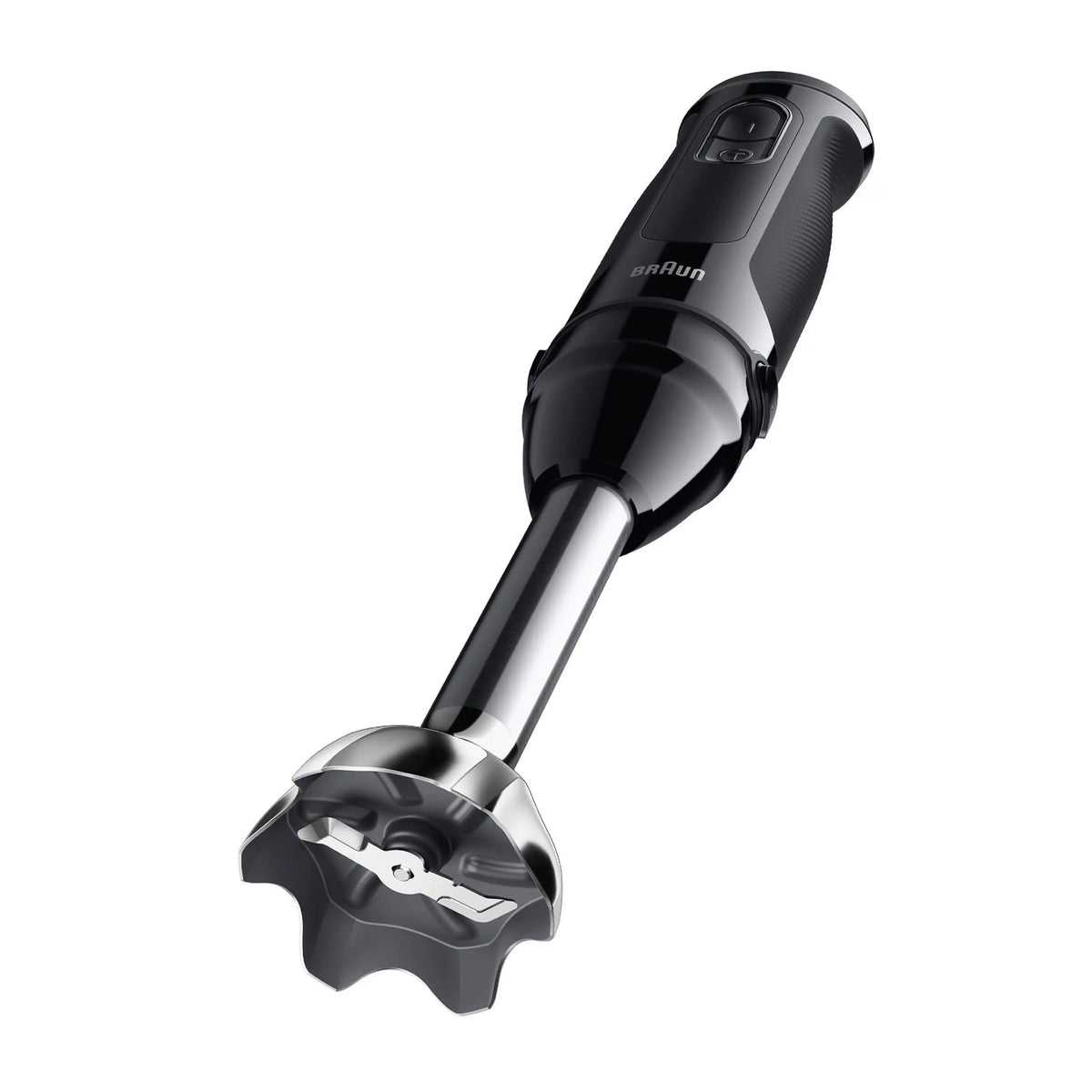 Braun black and silver hand blender with stainless steel blending head