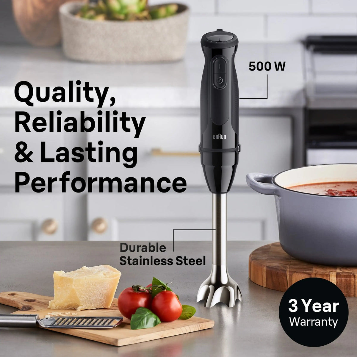 Braun MultiQuick 5 Vario Hand Blender in Black with Beaker (MQ50001M)