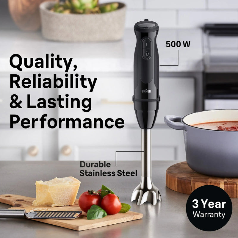 Braun MultiQuick 5 Vario Hand Blender in Black with Whisk, Beaker & Chopper (MQ50202M)