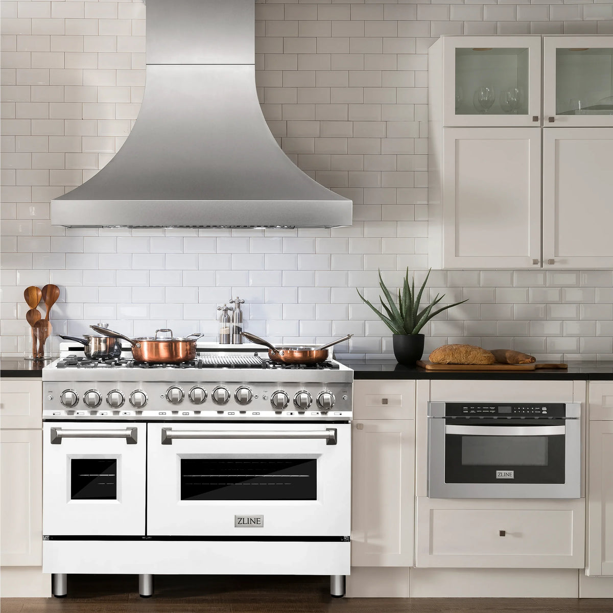 ZLINE 48-inch Legacy Series Dual Fuel Range with White Matte Door in a kitchen