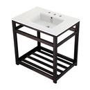Kingston Brass Quadras 31" Ceramic Console Sink with Steel Base and Shelf (8-Inch, 3-Hole), White/Oil Rubbed Bronze (VWP3122W8A5)