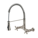 Kingston Brass Gourmetier Heritage Double-Handle Wall-Mount Pre-Rinse Bridge Kitchen Faucet, Brushed Nickel (GS1248AX)