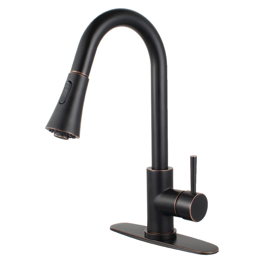 Matte black single-handle pull-down kitchen faucet with side spray control