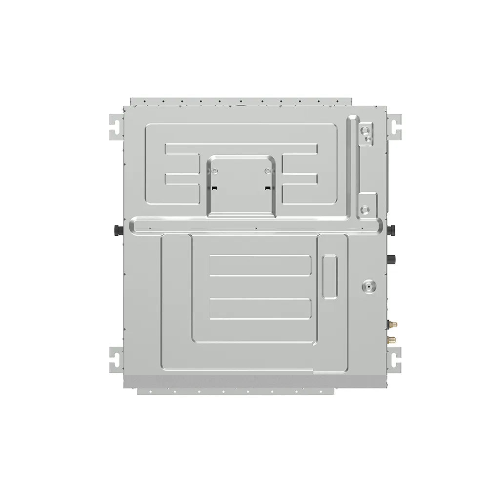 Ducted mini-split air handler indoor unit with service door and control panel, white housing.