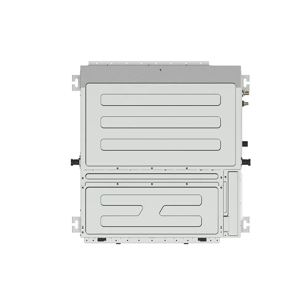 Ducted air handler back cover with vent openings and port connections, gray