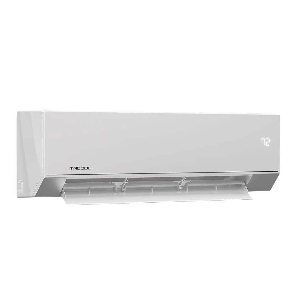 White wall-mounted ductless mini-split indoor unit with open front airflow grille