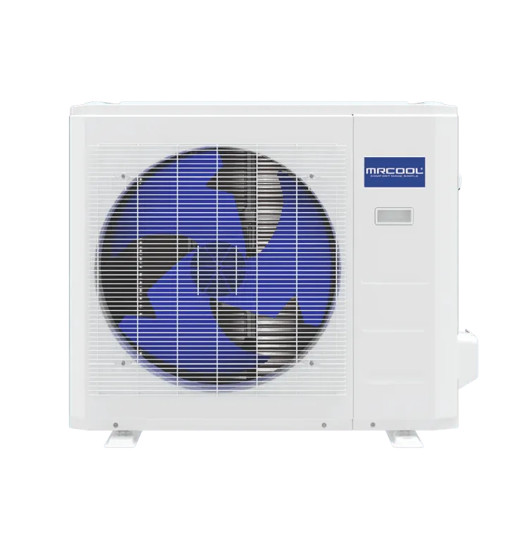 MRCOOL Olympus mini-split heat pump condenser outdoor unit, white front grille and fan
