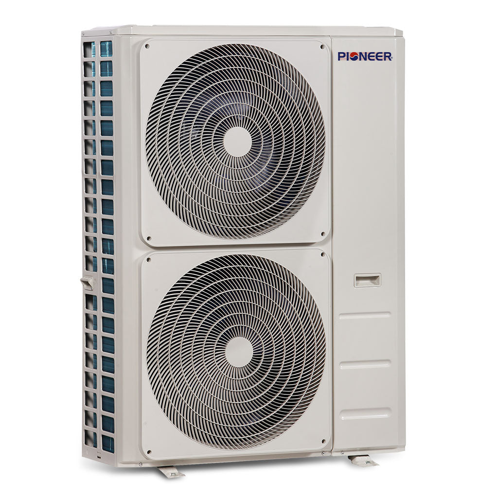 Pioneer Quantum Ultra outdoor condenser with dual fan grills and blue side panel vents
