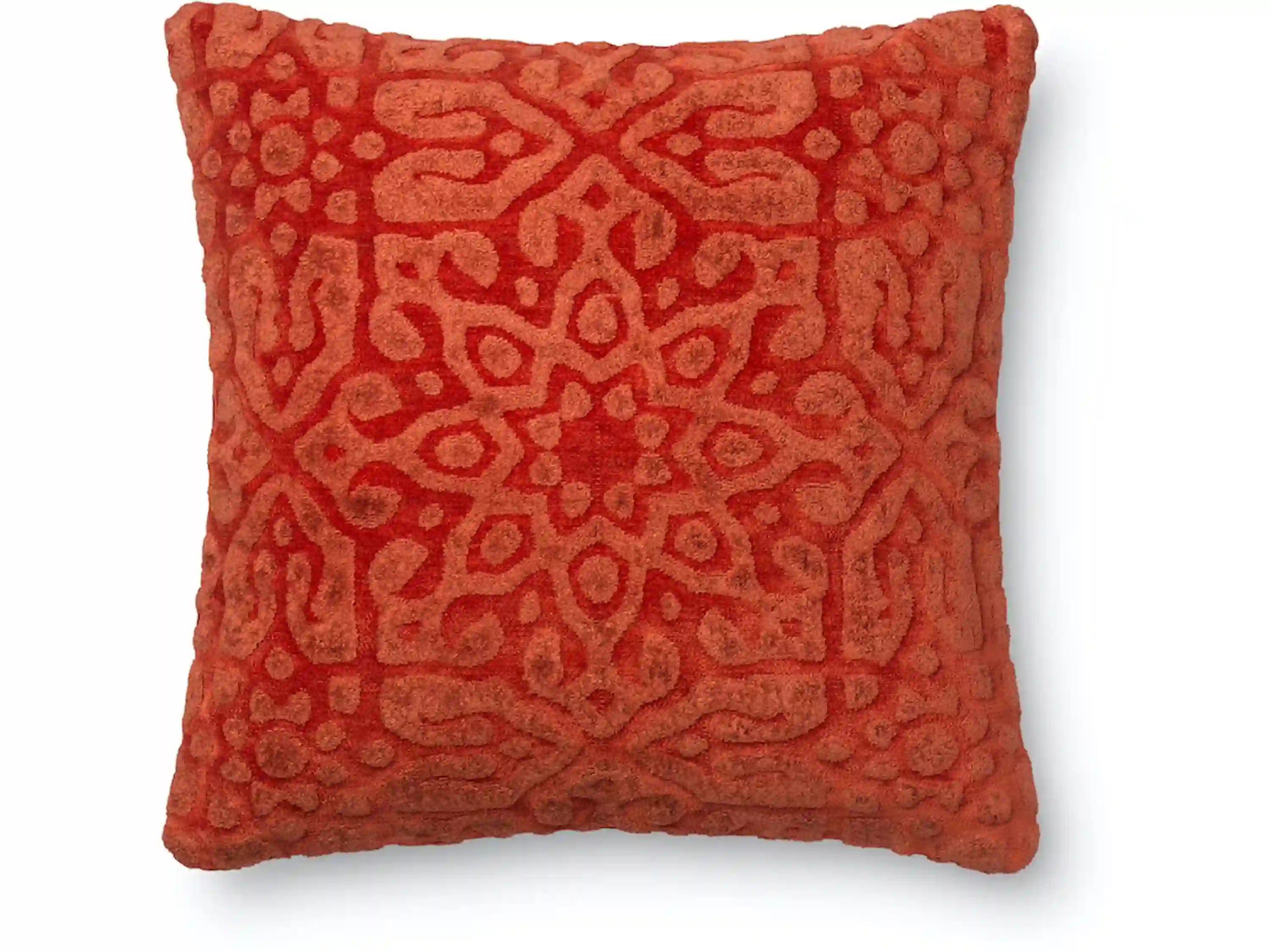 Chili red decorative throw pillow with abstract pattern, square design