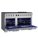 Kucht Horus 60-Inch Dual Fuel Range with 8.4 cu. ft. Electric Oven and 8 Gas Burners in Stainless Steel with Digital Thermostat (KXP60-SS)
