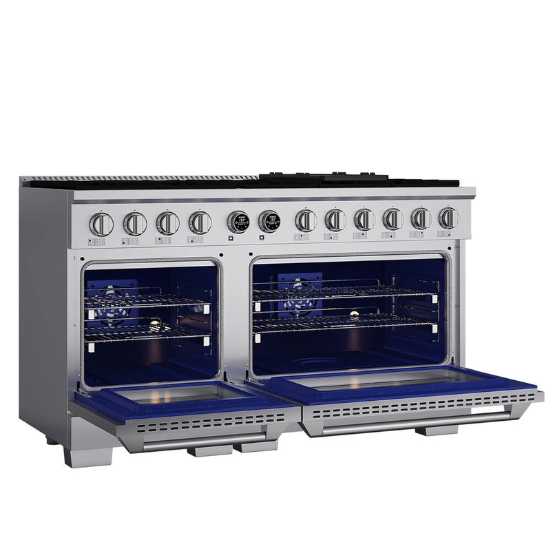 Kucht Horus 60-Inch Dual Fuel Range in Propane Gas with  8.4 cu. ft. Electric Oven & 8 Gas Burners in Stainless Steel with Digital Thermostat (KXP60-SS/LP)