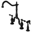 Kingston Brass English Country Bridge Kitchen Faucet with Brass Side Sprayer, Matte Black (KS7750ALBS)