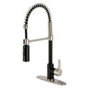 Kingston Brass Gourmetier Continental Single-Handle Deck-Mount Pre-Rinse Kitchen Faucet, Matte Black/Brushed Nickel (LS8779CTL)