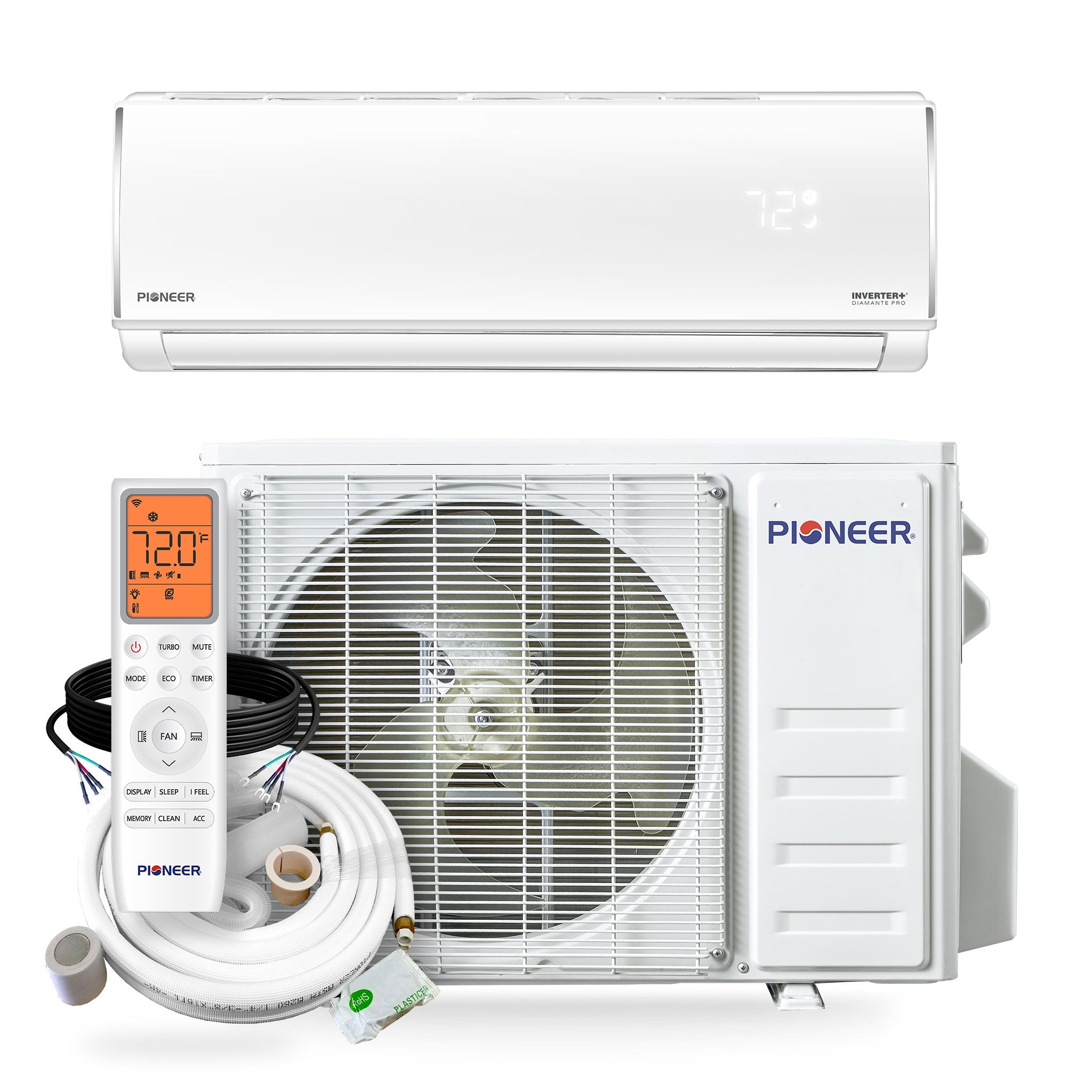 Wall-mounted mini-split air conditioner with outdoor unit and installation line set kit