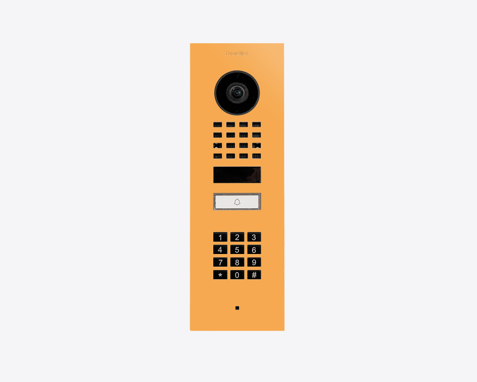 DoorBird D1101KV flush mount IP video door station, saffron yellow camera and keypad