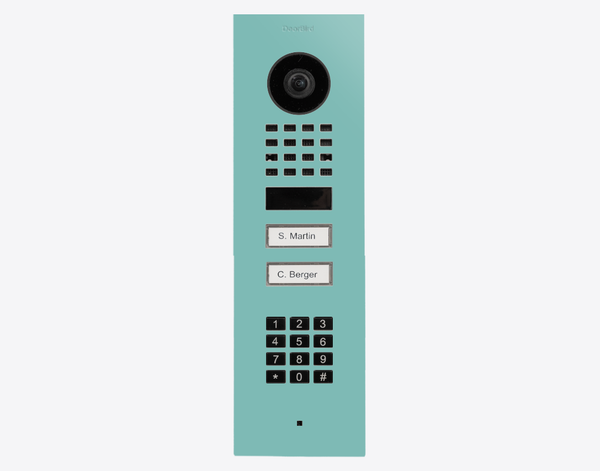 DoorBird D1102KV Flush Mount IP Video Door Station, 2 Call Button in Light Green, RAL 6027