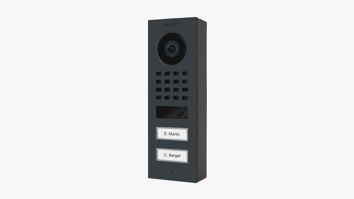 DoorBird D1102V surface-mount video door station, anthracite grey, camera and keypad