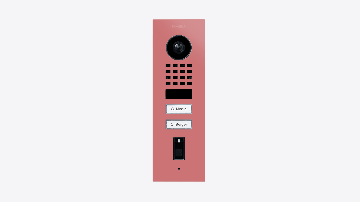 Antique pink flush-mount IP video door station with camera, keypad, and card slot
