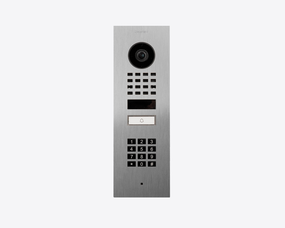 DoorBird stainless flush-mount video door station with camera, keypad and 1 call button