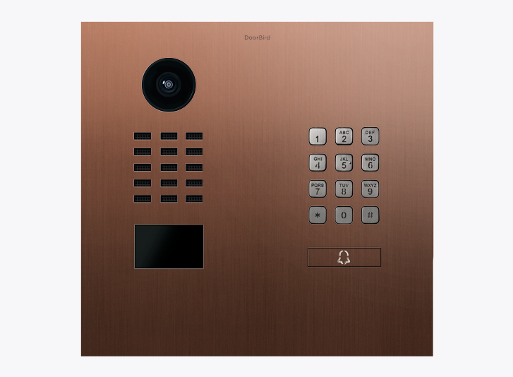 Bronze IP video door station with camera lens and number keypad