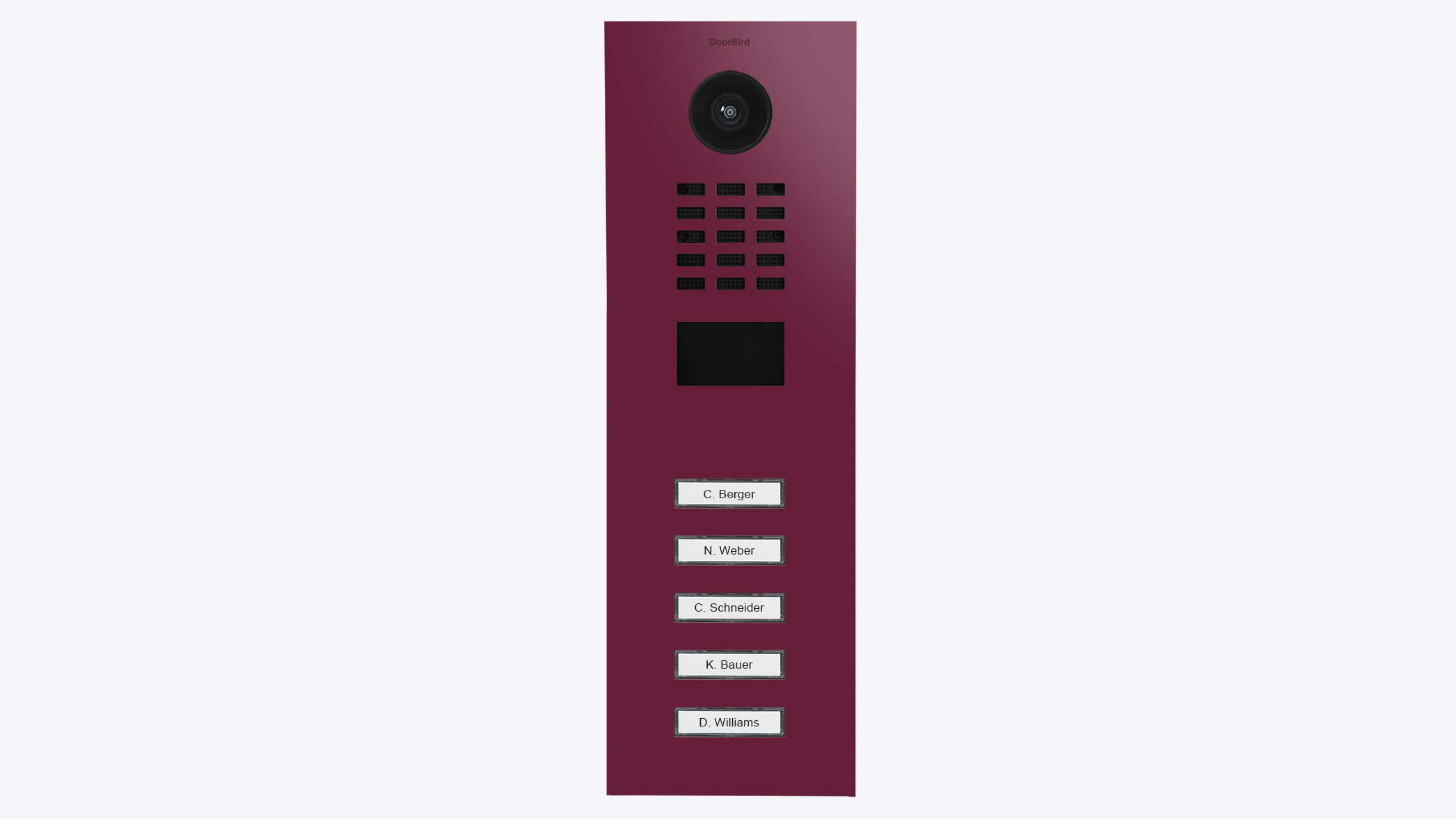 DoorBird IP video door station panel, claret violet with 5 call buttons