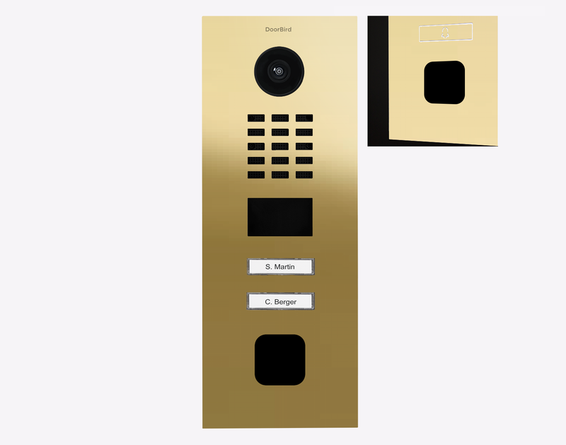 DoorBird D2102FV EKEY Sline IP Video Door Station, 2 Call Buttons in Brass