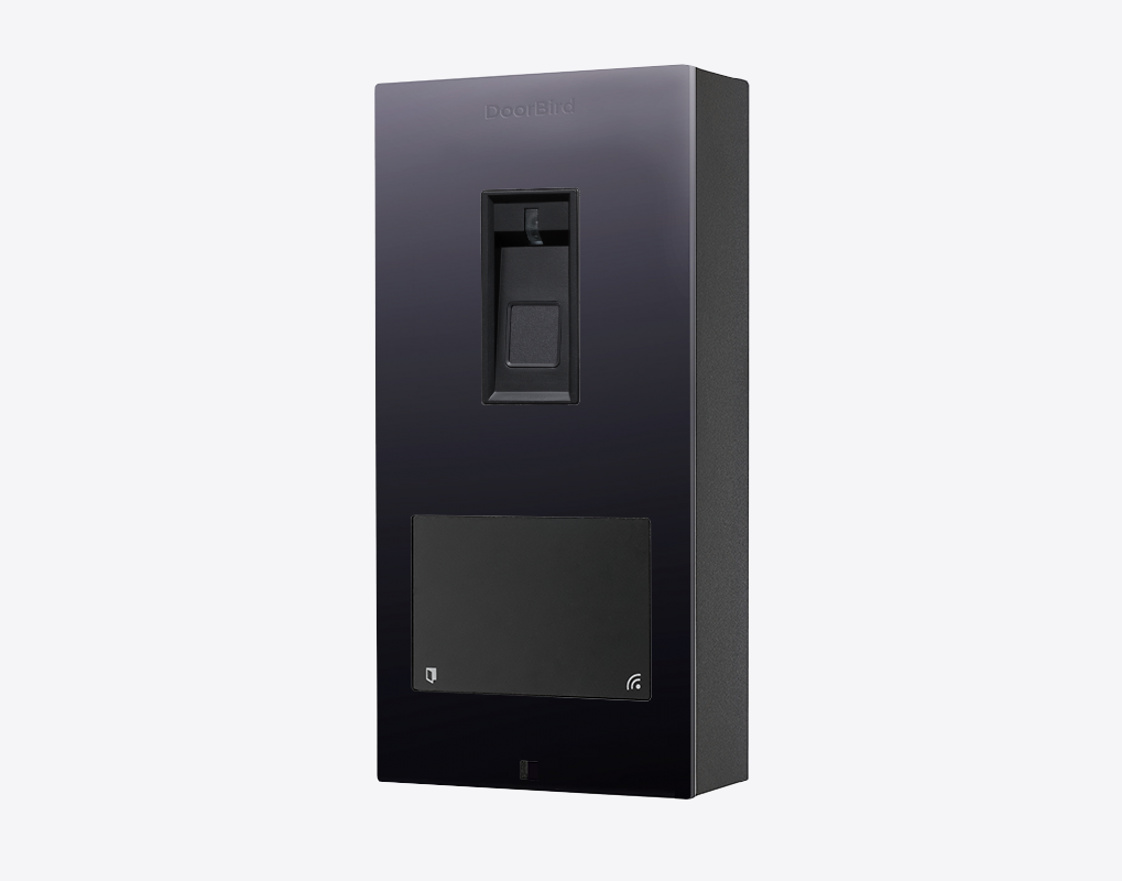 DoorBird fingerprint access control, surface-mount titanium high-gloss housing