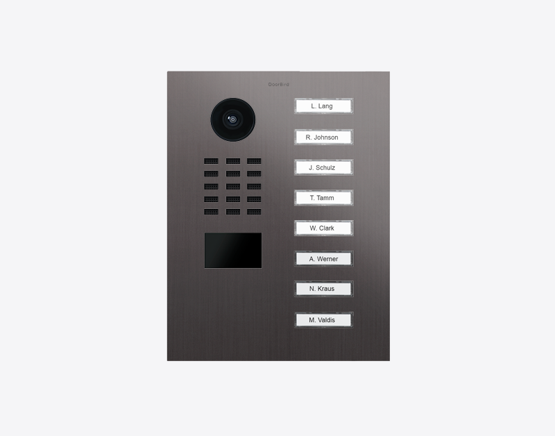 DoorBird D2108V video door station in titanium with camera and 8 name call buttons