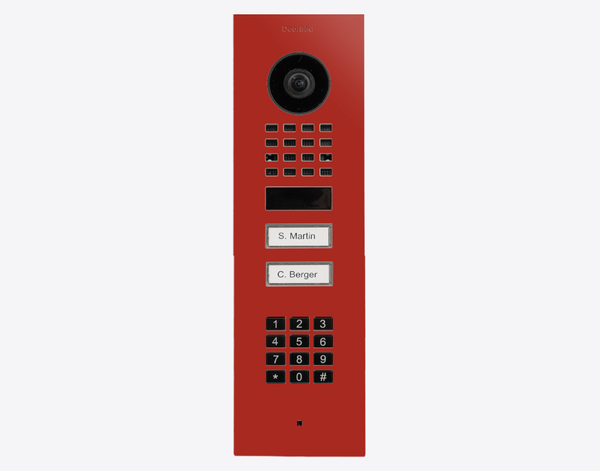 DoorBird D1102KV Flush Mount IP Video Door Station, 2 Call Button in Flame Red, RAL 3000