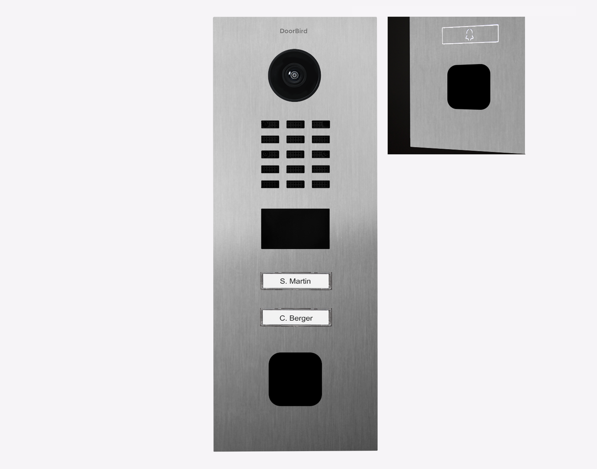 Stainless steel IP video door station with two call buttons and keypad