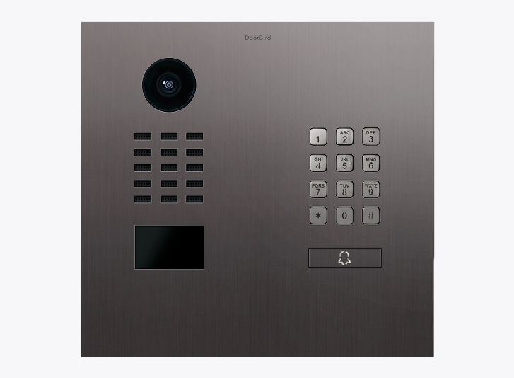 DoorBird IP video door station with camera, call keypad, and titanium panel