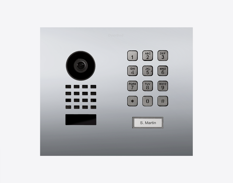 DoorBird D1101KH flush-mount IP video door station, chrome with camera and keypad