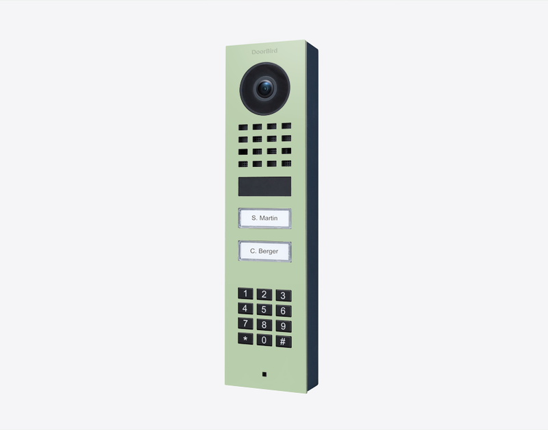 DoorBird D1102KV Surface Mount IP Video Door Station, 2 Call Button in Pastel Green, RAL 6019