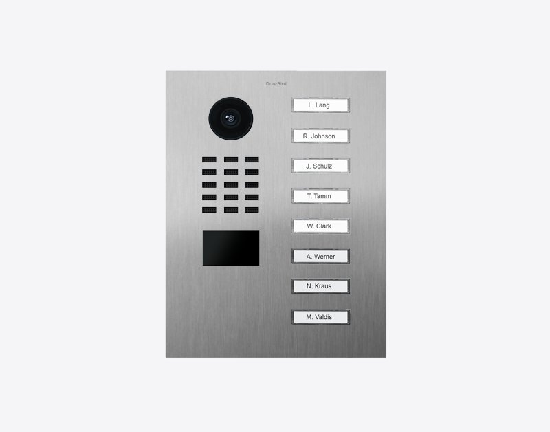 DoorBird video door station, stainless steel, camera lens and 8 name call buttons