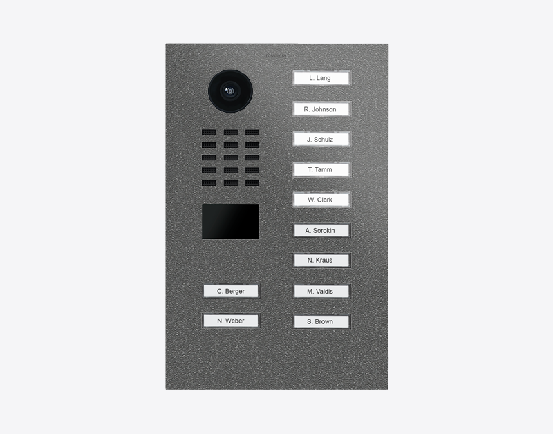 Stainless steel video door station panel with camera and 11 call buttons